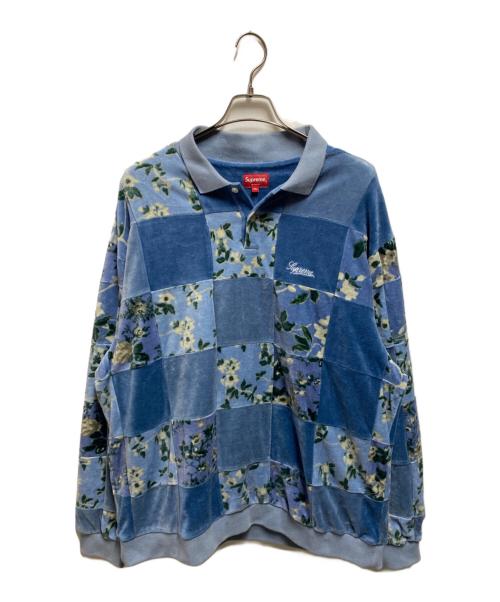 SUPREME（シュプリーム）SUPREME (シュプリーム) Floral Patchwork Velour L/S Polo ブルー サイズ:XLの古着・服飾アイテム