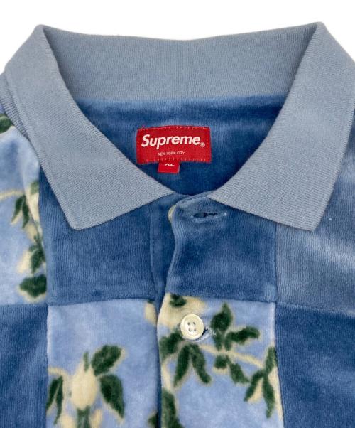 SUPREME（シュプリーム）SUPREME (シュプリーム) Floral Patchwork Velour L/S Polo ブルー サイズ:XLの古着・服飾アイテム