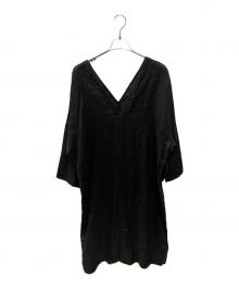 nagonstans（ナゴンスタンス）の古着「フレンチリネンVネックドレス」｜ブラック