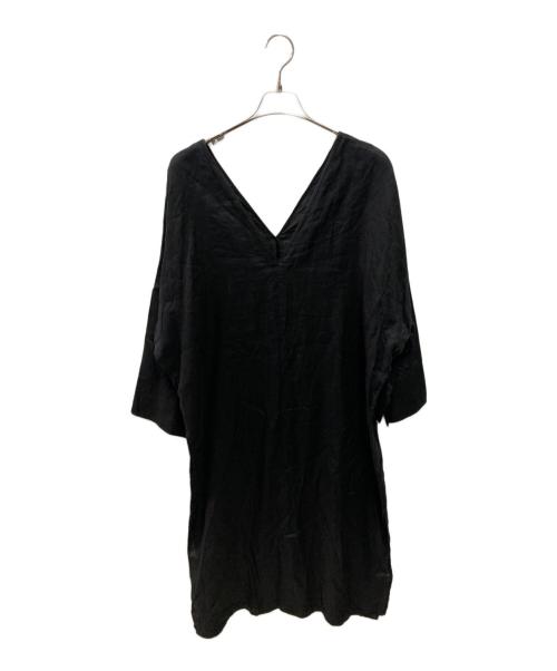nagonstans（ナゴンスタンス）nagonstans (ナゴンスタンス) フレンチリネンVネックドレス ブラック サイズ:38の古着・服飾アイテム