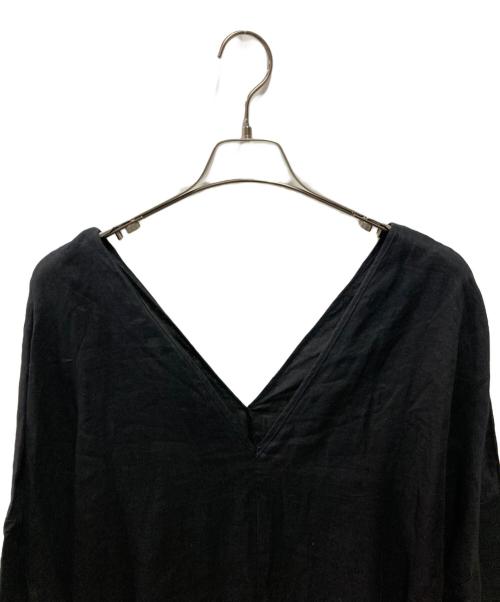 nagonstans（ナゴンスタンス）nagonstans (ナゴンスタンス) フレンチリネンVネックドレス ブラック サイズ:38の古着・服飾アイテム