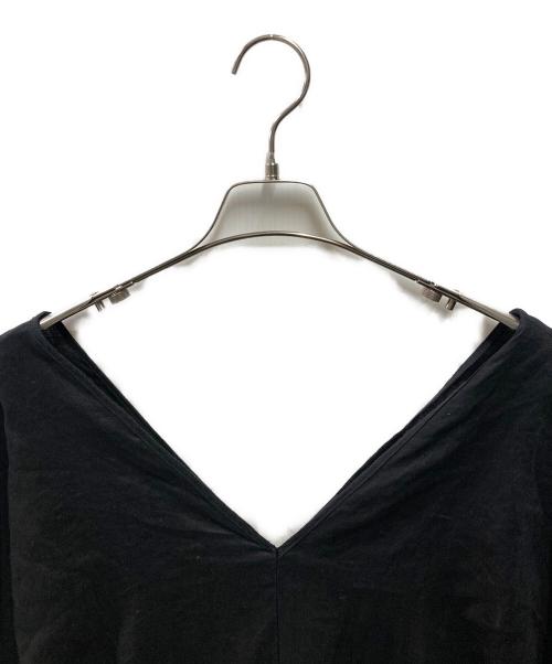 nagonstans（ナゴンスタンス）nagonstans (ナゴンスタンス) フレンチリネンVネックドレス ブラック サイズ:38の古着・服飾アイテム