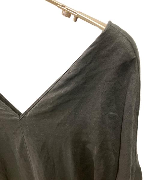 nagonstans（ナゴンスタンス）nagonstans (ナゴンスタンス) フレンチリネンVネックドレス ブラック サイズ:38の古着・服飾アイテム
