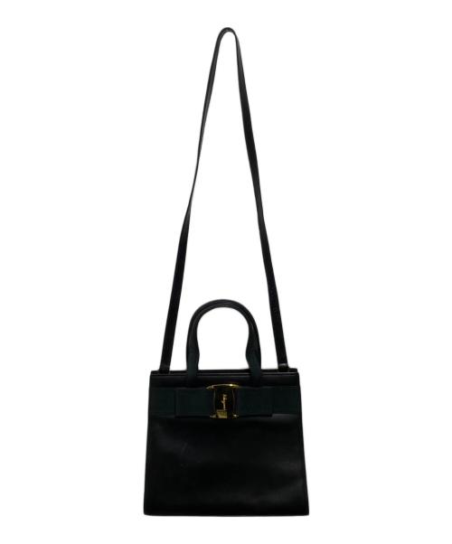 Salvatore Ferragamo（サルヴァトーレ フェラガモ）Salvatore Ferragamo (サルヴァトーレ フェラガモ) ヴァラリボンハンドバッグ ブラックの古着・服飾アイテム