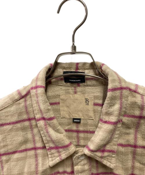 R13（アールサーティン）R13 (アールサーティン) カットオフチェックシャツ ベージュ サイズ:Mの古着・服飾アイテム