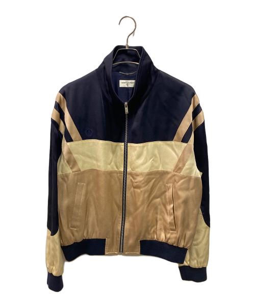 Saint Laurent Paris（サンローランパリ）Saint Laurent Paris (サンローランパリ) シルクテディボンバージャケット ネイビー×ベージュ サイズ:50の古着・服飾アイテム
