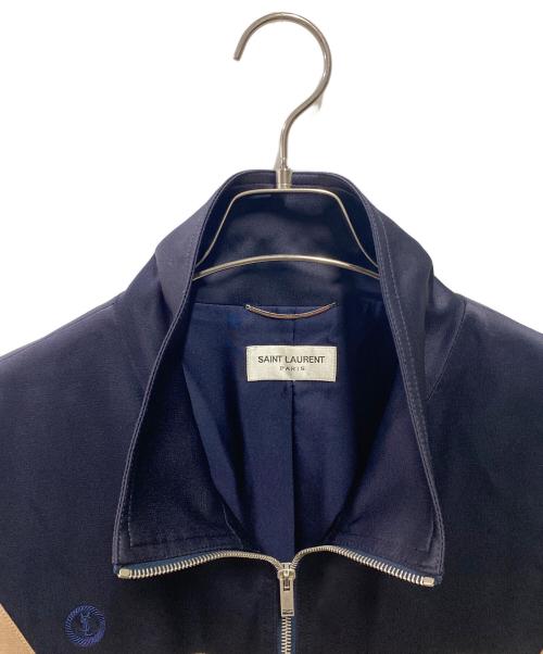 Saint Laurent Paris（サンローランパリ）Saint Laurent Paris (サンローランパリ) シルクテディボンバージャケット ネイビー×ベージュ サイズ:50の古着・服飾アイテム