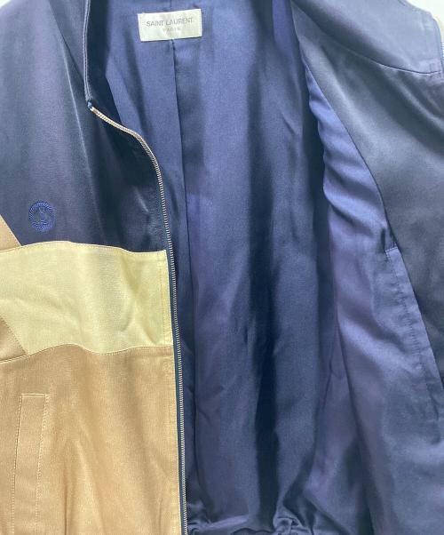 Saint Laurent Paris（サンローランパリ）Saint Laurent Paris (サンローランパリ) シルクテディボンバージャケット ネイビー×ベージュ サイズ:50の古着・服飾アイテム