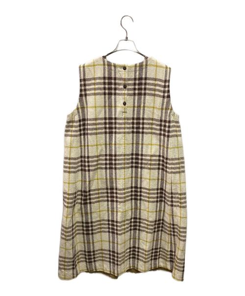 45R（フォーティファイブ・アール）45R (フォーティファイブ・アール) インドコットンヘリンボンのジャンパードレス ベージュ サイズ:-の古着・服飾アイテム