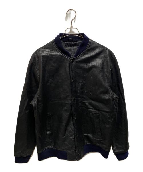 OLD STUSSY（オールドステューシー）OLD STUSSY (オールドステューシー) Sロゴパンチングレザージャケット ブラック サイズ:Мの古着・服飾アイテム