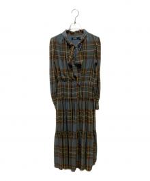 LAUREN RALPH LAUREN（ローレンラルフローレン）の古着「プラッドタイネックロングワンピース」｜ブラウン