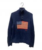 POLO RALPH LAURENポロ・ラルフローレン）の古着「スタンドネック星条旗ニット」｜ネイビー