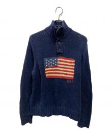 POLO RALPH LAUREN（ポロ・ラルフローレン）の古着「スタンドネック星条旗ニット」｜ネイビー