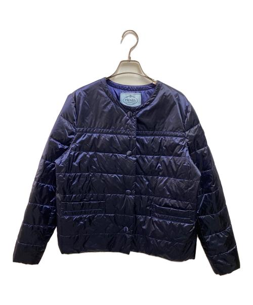 PRADA（プラダ）PRADA (プラダ) ノーカラーダウンジャケット ネイビー サイズ:48の古着・服飾アイテム