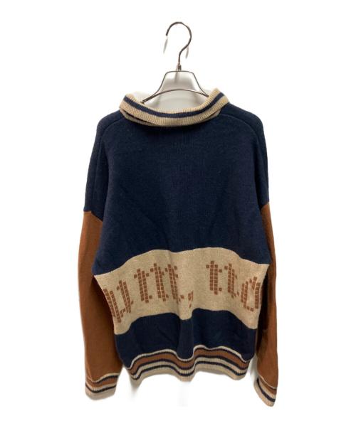 son of the cheese（（サノバチーズ））son of the cheese (（サノバチーズ）) Yeah um no Knit ブラウン×ネイビー サイズ:Ｌの古着・服飾アイテム