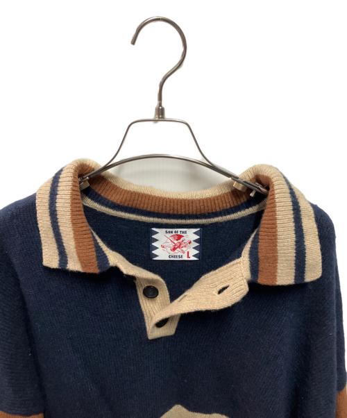 son of the cheese（（サノバチーズ））son of the cheese (（サノバチーズ）) Yeah um no Knit ブラウン×ネイビー サイズ:Ｌの古着・服飾アイテム