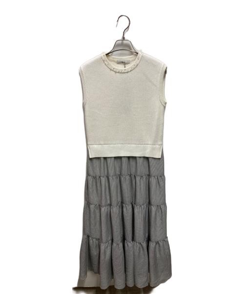 Rene（ルネ）Rene (ルネ) ビジュー付きノースリーブニットティアードワンピース ホワイト サイズ:36の古着・服飾アイテム
