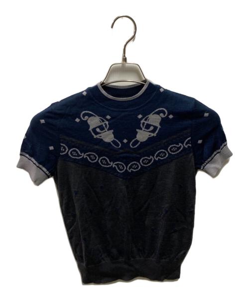 HERMES（エルメス）HERMES (エルメス) カシミヤシルク半袖ニット ネイビー サイズ:34の古着・服飾アイテム