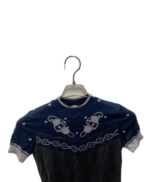 HERMES（エルメス）HERMES (エルメス) カシミヤシルク半袖ニット ネイビー サイズ:34の古着・服飾アイテム