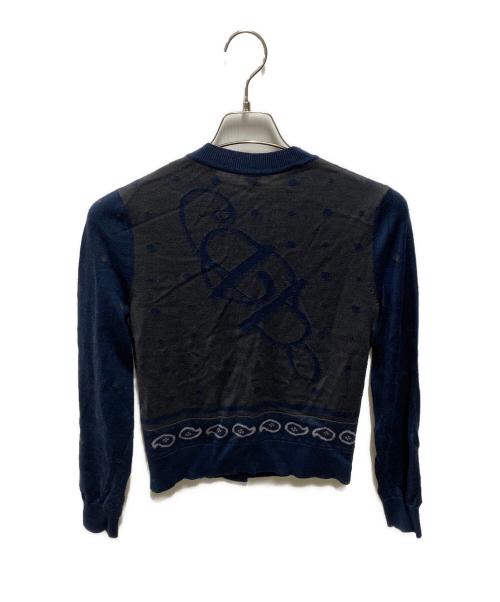 HERMES（エルメス）HERMES (エルメス) カシミヤシルク丸襟カーディガン ネイビー×グレー サイズ:34の古着・服飾アイテム