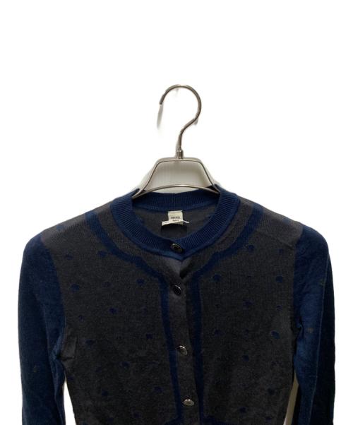 HERMES（エルメス）HERMES (エルメス) カシミヤシルク丸襟カーディガン ネイビー×グレー サイズ:34の古着・服飾アイテム