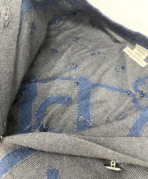 HERMES（エルメス）HERMES (エルメス) カシミヤシルク丸襟カーディガン ネイビー×グレー サイズ:34の古着・服飾アイテム