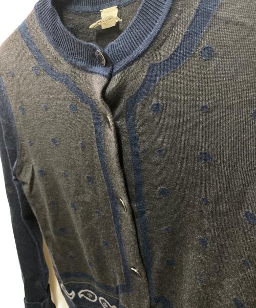 HERMES（エルメス）HERMES (エルメス) カシミヤシルク丸襟カーディガン ネイビー×グレー サイズ:34の古着・服飾アイテム
