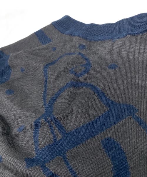 HERMES（エルメス）HERMES (エルメス) カシミヤシルク丸襟カーディガン ネイビー×グレー サイズ:34の古着・服飾アイテム