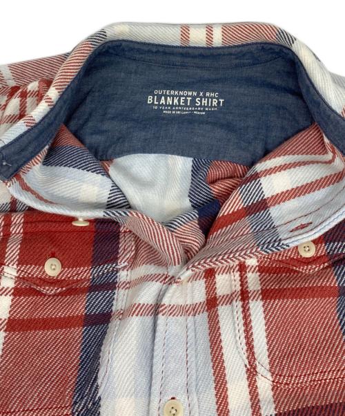 RHC Ron Herman（アールエイチシー ロンハーマン）RHC Ron Herman (アールエイチシー ロンハーマン) OUTERKNOWN (アウターノーン) 10 Years Washed Blanket Shirt スカイブルー×レッド サイズ:Ｍの古着・服飾アイテム