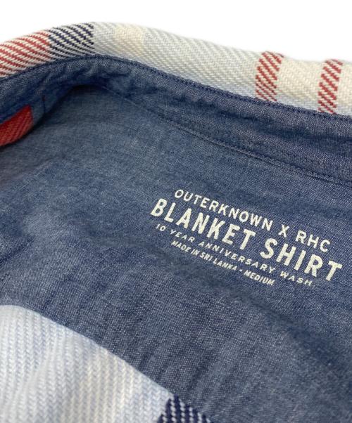 RHC Ron Herman（アールエイチシー ロンハーマン）RHC Ron Herman (アールエイチシー ロンハーマン) OUTERKNOWN (アウターノーン) 10 Years Washed Blanket Shirt スカイブルー×レッド サイズ:Ｍの古着・服飾アイテム