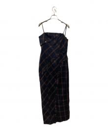 MAISON SPECIAL（メゾンスペシャル）の古着「Button Slit Checkered Camisole Maxidresses」｜ブラック
