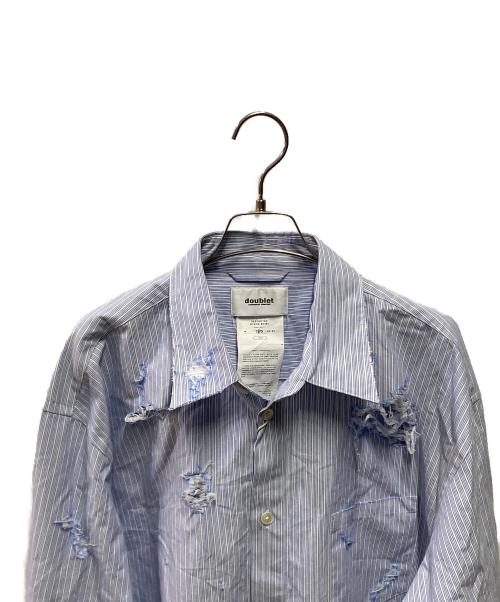 doublet（ダブレット）doublet (ダブレット) DESTROYED STRIPE SHIRT ブルー サイズ:Ｌの古着・服飾アイテム