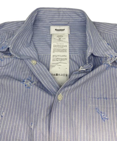 doublet（ダブレット）doublet (ダブレット) DESTROYED STRIPE SHIRT ブルー サイズ:Ｌの古着・服飾アイテム