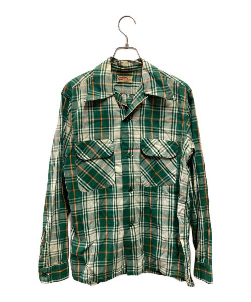 SHAPELY（シャープレイ）SHAPELY (シャープレイ) 60’S～70’S オープンカラーチェックシャツ グリーン サイズ:Ｍの古着・服飾アイテム