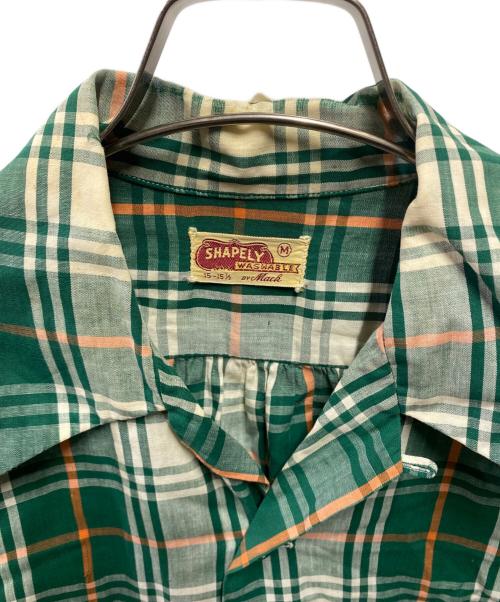 SHAPELY（シャープレイ）SHAPELY (シャープレイ) 60’S～70’S オープンカラーチェックシャツ グリーン サイズ:Ｍの古着・服飾アイテム