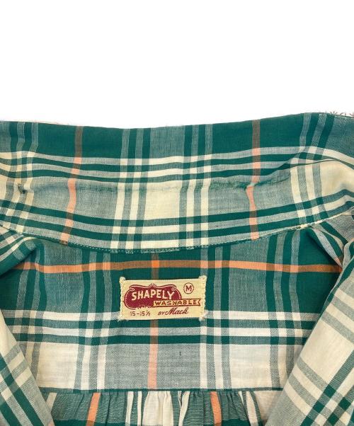 SHAPELY（シャープレイ）SHAPELY (シャープレイ) 60’S～70’S オープンカラーチェックシャツ グリーン サイズ:Ｍの古着・服飾アイテム
