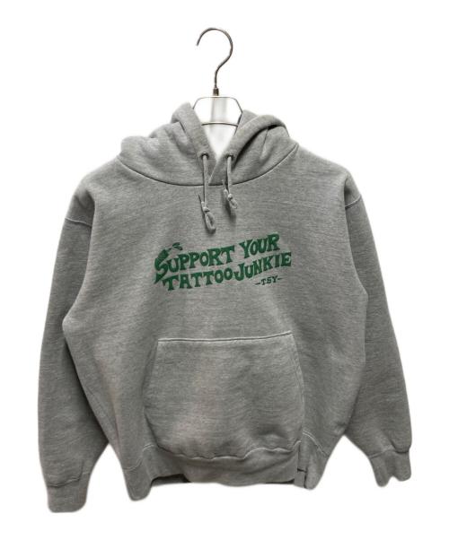 TATTOO STUDIO YAMADA（タトゥースタジオヤマダ）TATTOO STUDIO YAMADA (タトゥースタジオヤマダ) TATTOO JUNKIE HEAVY WEIGHT HOODIE グレー サイズ:Lの古着・服飾アイテム