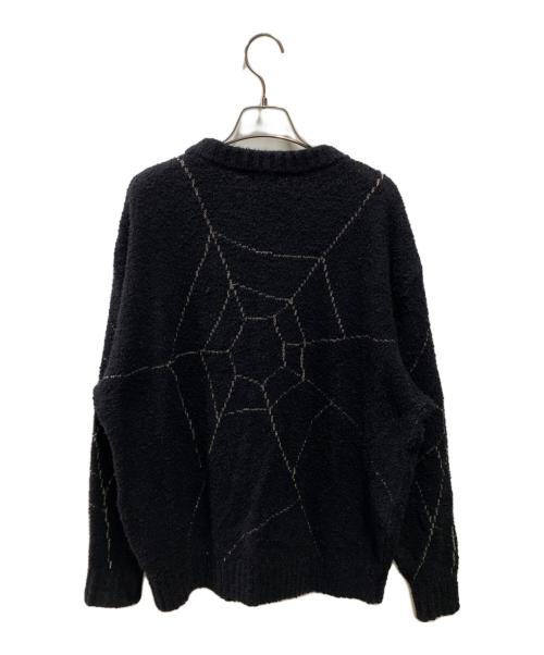 TATTOO STUDIO YAMADA（タトゥースタジオヤマダ）TATTOO STUDIO YAMADA (タトゥースタジオヤマダ) SPIDERWEB BOUCLE COTTON CARDIGAN ブラック サイズ:Ｌの古着・服飾アイテム