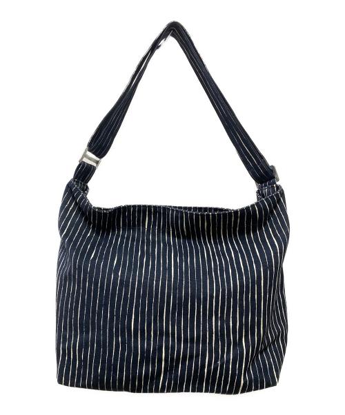 marimekko（マリメッコ）marimekko (マリメッコ) ストライプショルダーバッグ ネイビーの古着・服飾アイテム