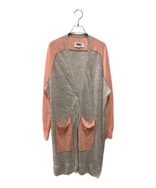 MM6 Maison Margiela（エムエムシックスメゾンマルジェラ）MM6 Maison Margiela (エムエムシックスメゾンマルジェラ) バイカラーロングカーディガン ベージュ×ピンク サイズ:1の古着・服飾アイテム