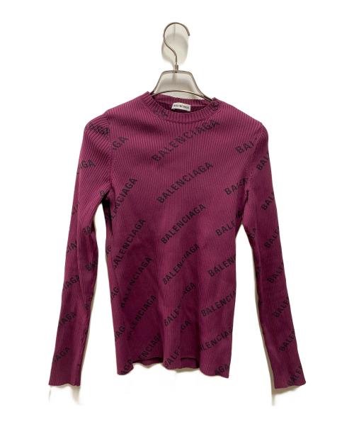 BALENCIAGA（バレンシアガ）BALENCIAGA (バレンシアガ) ロゴリブニット ボルドー サイズ:Ｌの古着・服飾アイテム