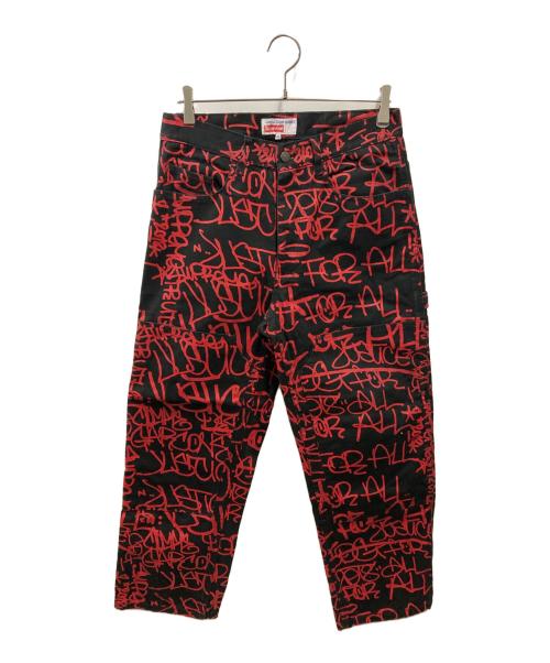 SUPREME（シュプリーム）SUPREME (シュプリーム) COMME des GARCONS SHIRT (コムデギャルソンシャツ) CANVAS PAINTER PANTS ブラック×レッド サイズ:30の古着・服飾アイテム