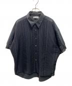 SOFTHYPHENソフトハイフン）の古着「メッシュドッキング レイヤードカラー 半袖シャツ」｜ブラック