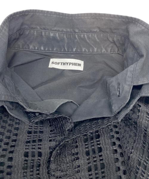 SOFTHYPHEN（ソフトハイフン）SOFTHYPHEN (ソフトハイフン) メッシュドッキング レイヤードカラー 半袖シャツ ブラック サイズ:1の古着・服飾アイテム
