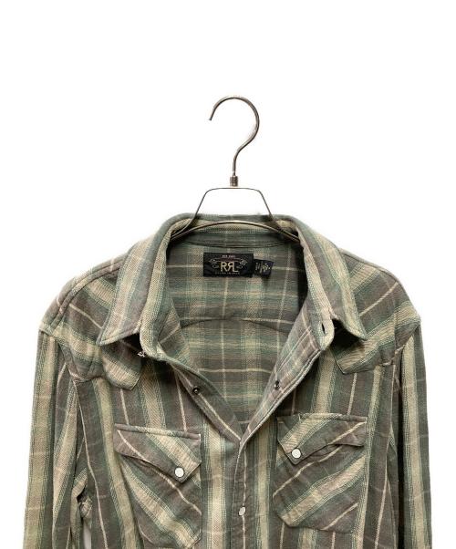 RRL（ダブルアールエル）RRL (ダブルアールエル) Slim Fit Plaid Twill Western Shirt グリーン サイズ:Ｍの古着・服飾アイテム