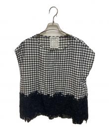 BEARDSLEY（ビアズリー）の古着「裾レースブラウス」｜ホワイト×ブラック