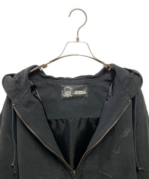 AVIREX（アヴィレックス）AVIREX (アヴィレックス) LEATHER PATCH DUCK HOOD JACKET ブラック サイズ:Lの古着・服飾アイテム