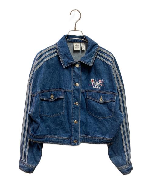 adidas（アディダス）adidas (アディダス) 刺繍デニムジャケット インディゴ サイズ:Ｌの古着・服飾アイテム