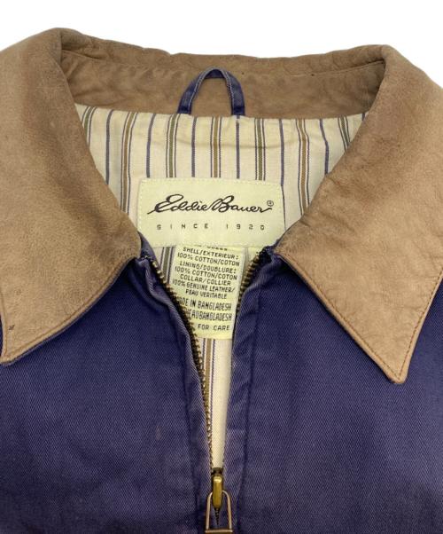 Eddie Bauer（エディーバウアー）Eddie Bauer (エディーバウアー) 90’s 襟レザーコットンジャケット ネイビー サイズ:Ｍの古着・服飾アイテム