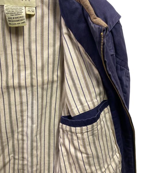 Eddie Bauer（エディーバウアー）Eddie Bauer (エディーバウアー) 90’s 襟レザーコットンジャケット ネイビー サイズ:Ｍの古着・服飾アイテム